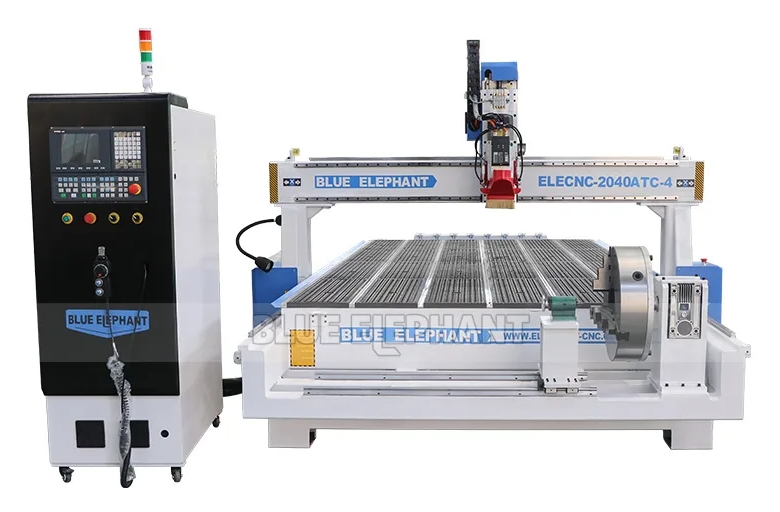 3 Axis CNC Router with ATC Spindle and Front Lathe for Wood Furniture