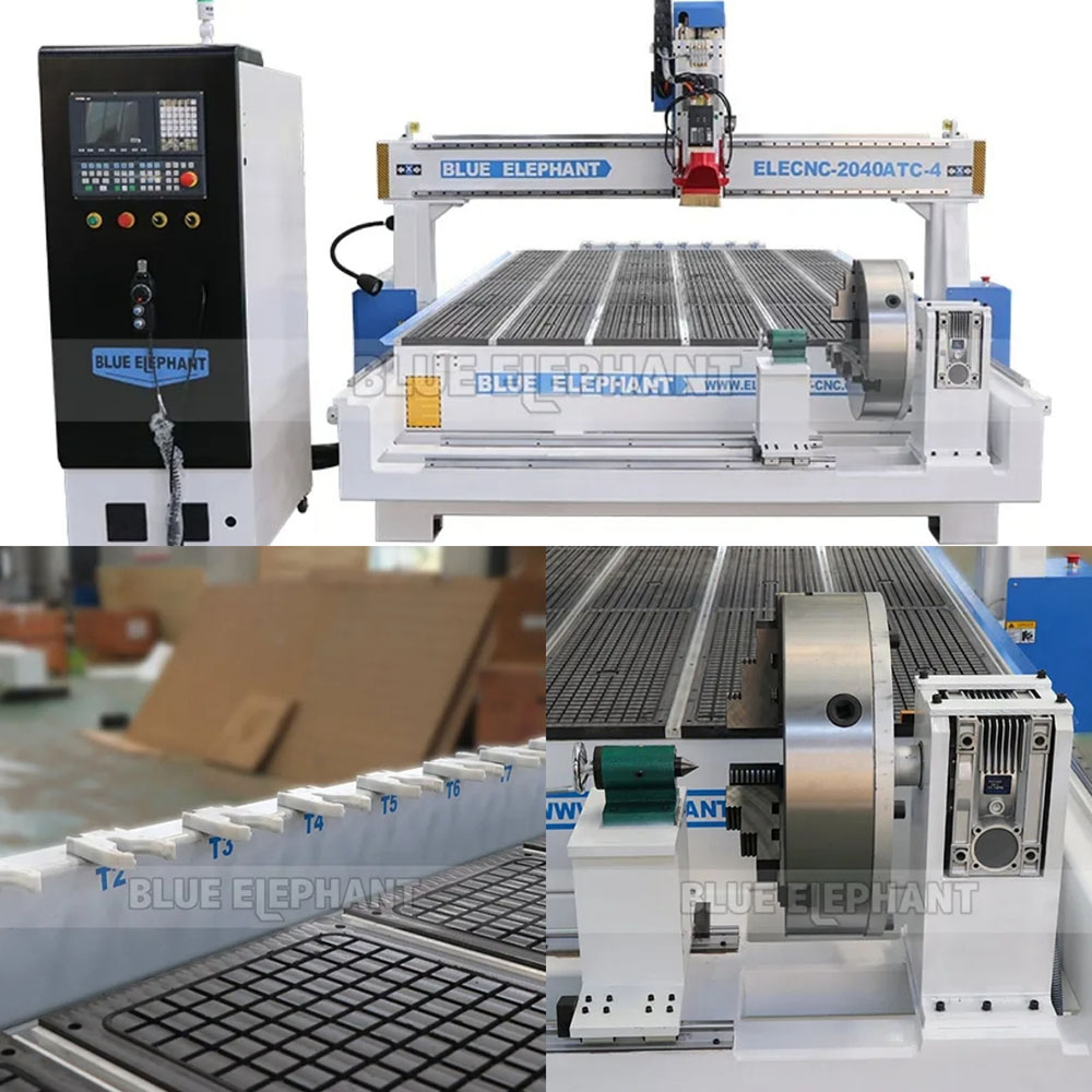 3 Axis CNC Router with ATC Spindle and Front Lathe for Wood Furniture